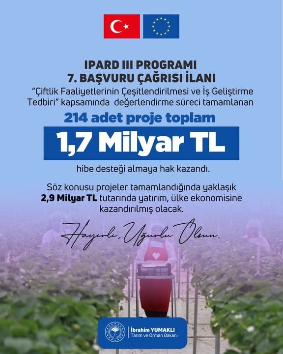 Tarım ve Orman Bakanı İbrahim Yumaklı, IPARD 3 Programı kapsamında