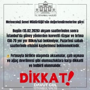 İstanbul Valiliği, Meteoroloji verilerine dayanarak kentte akşam saatlerinden itibaren kuvvetli