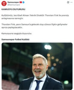 Samsunspor, Alman Teknik Direktör Thorsten Fink ile prensip anlaşmasına vardığını