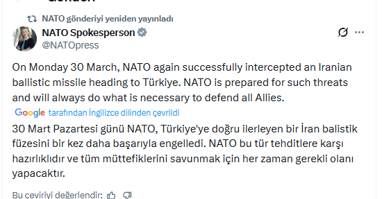 NATO’dan Türkiye’ye Giren Füze İçin Açıklama