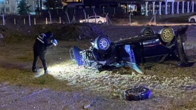 Ankara’nın Yenimahalle ilçesinde kontrolden çıkan otomobilin takla atması sonucu sürücü