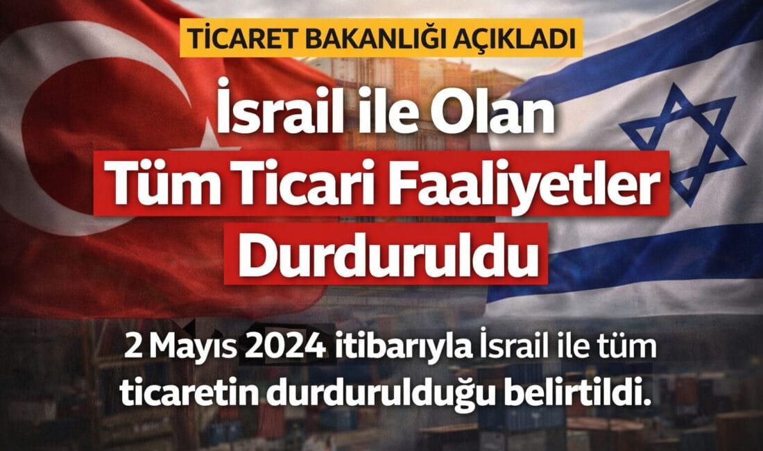 Ticaret Bakanlığı Açıkladı: İsrail ile ticaret sıfırdır Ticaret Bakanlığı, 2 Mayıs 2024’ten bu yana İsrail ile ticaretin