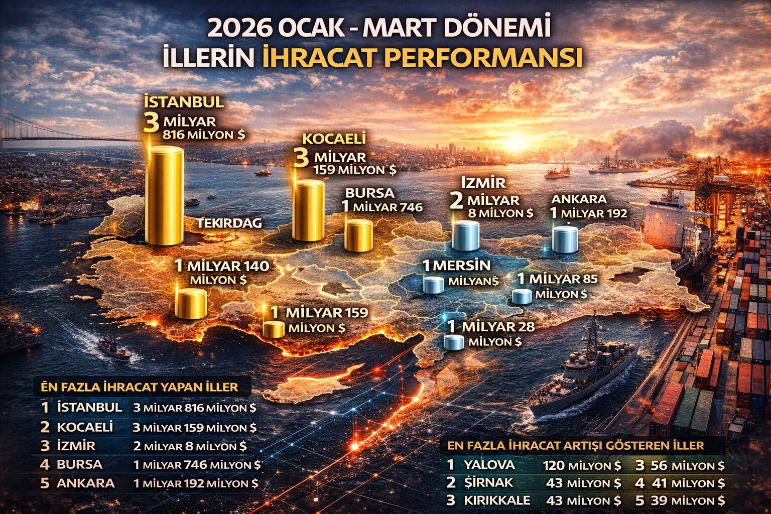 İhracatta 40 ilde artış, 14 il 1 milyar doları aştı