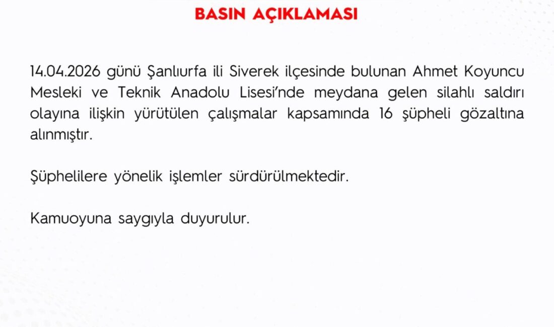 Şanlıurfa’nın Siverek ilçesinde bir okulda yaşanan silahlı saldırıya ilişkin yürütülen