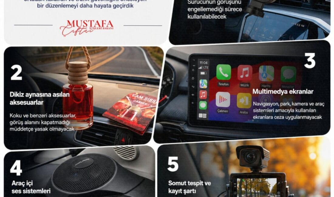 Milyonlarca Sürücüye Müjde! Araç İçi Kamera, Telefon Tutucu ve Ses Sistemleri İçin Açıklama Geldi İçişleri Bakanı Mustafa Çiftçi, Karayolları Trafik Yönetmeliği’nde yapılan yeni düzenlemeyle