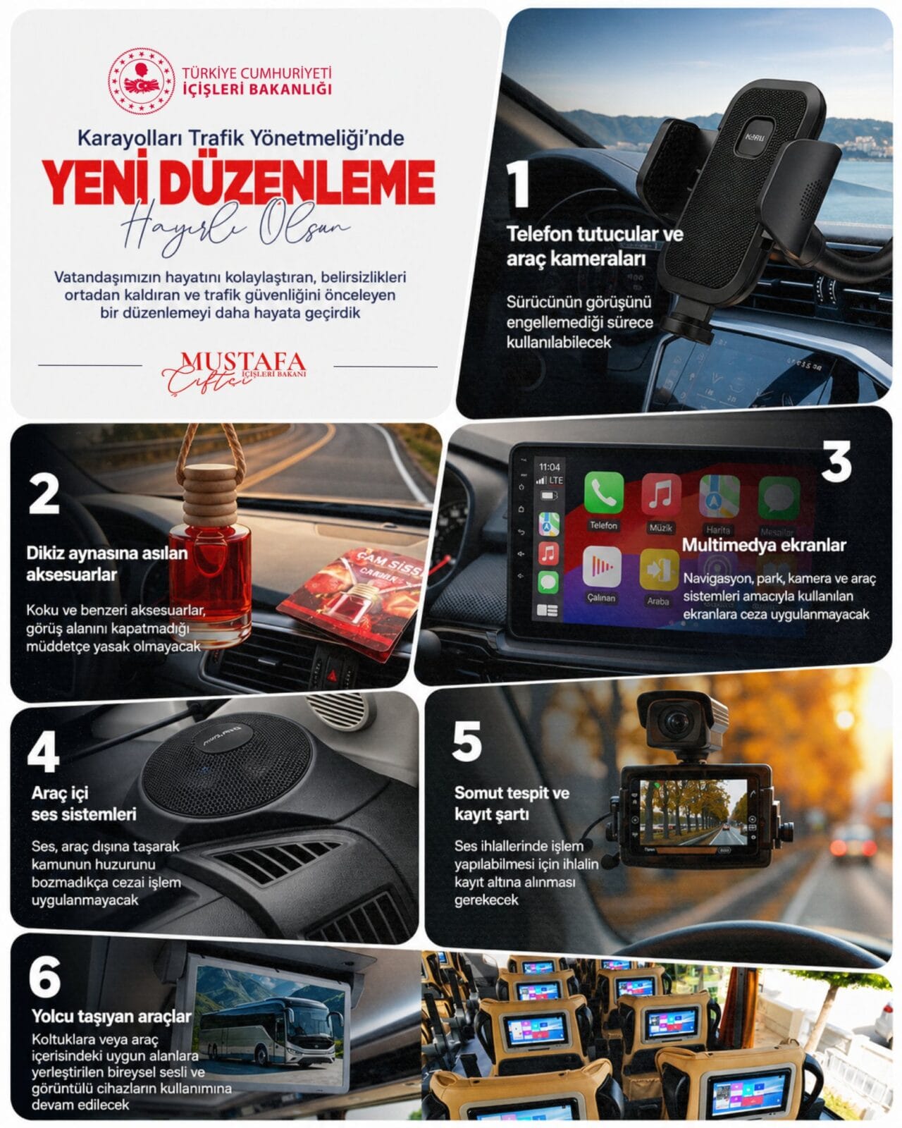 İçişleri Bakanı Mustafa Çiftçi, Karayolları Trafik Yönetmeliği’nde yapılan yeni düzenlemeyle