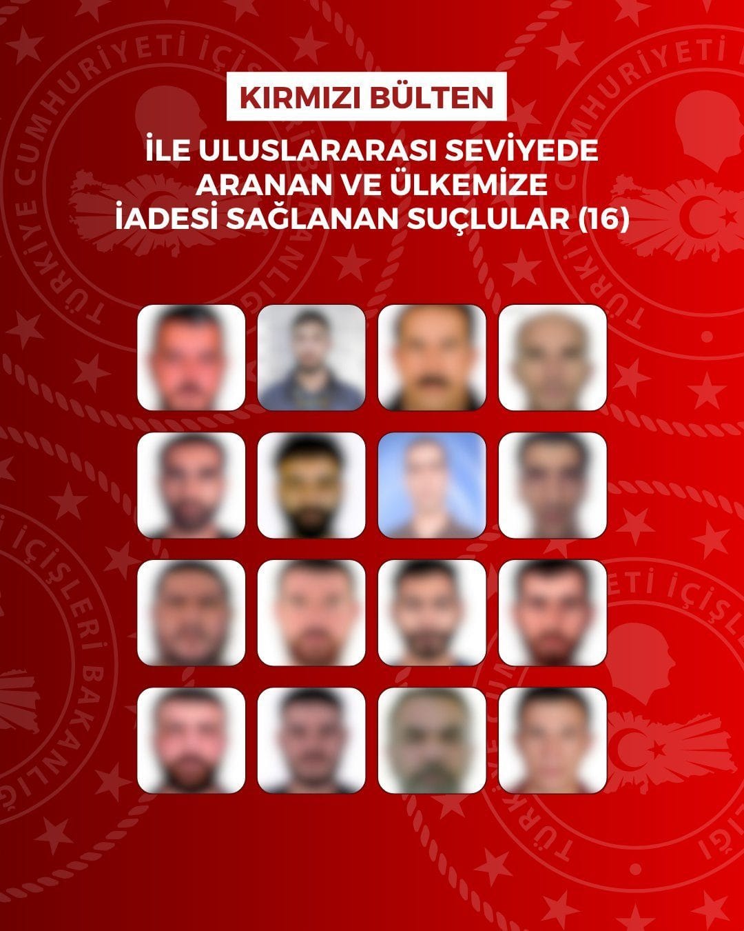 İçişleri Bakanlığı, 16'sı kırmızı bültenle aranan toplam 60 firari suçlunun