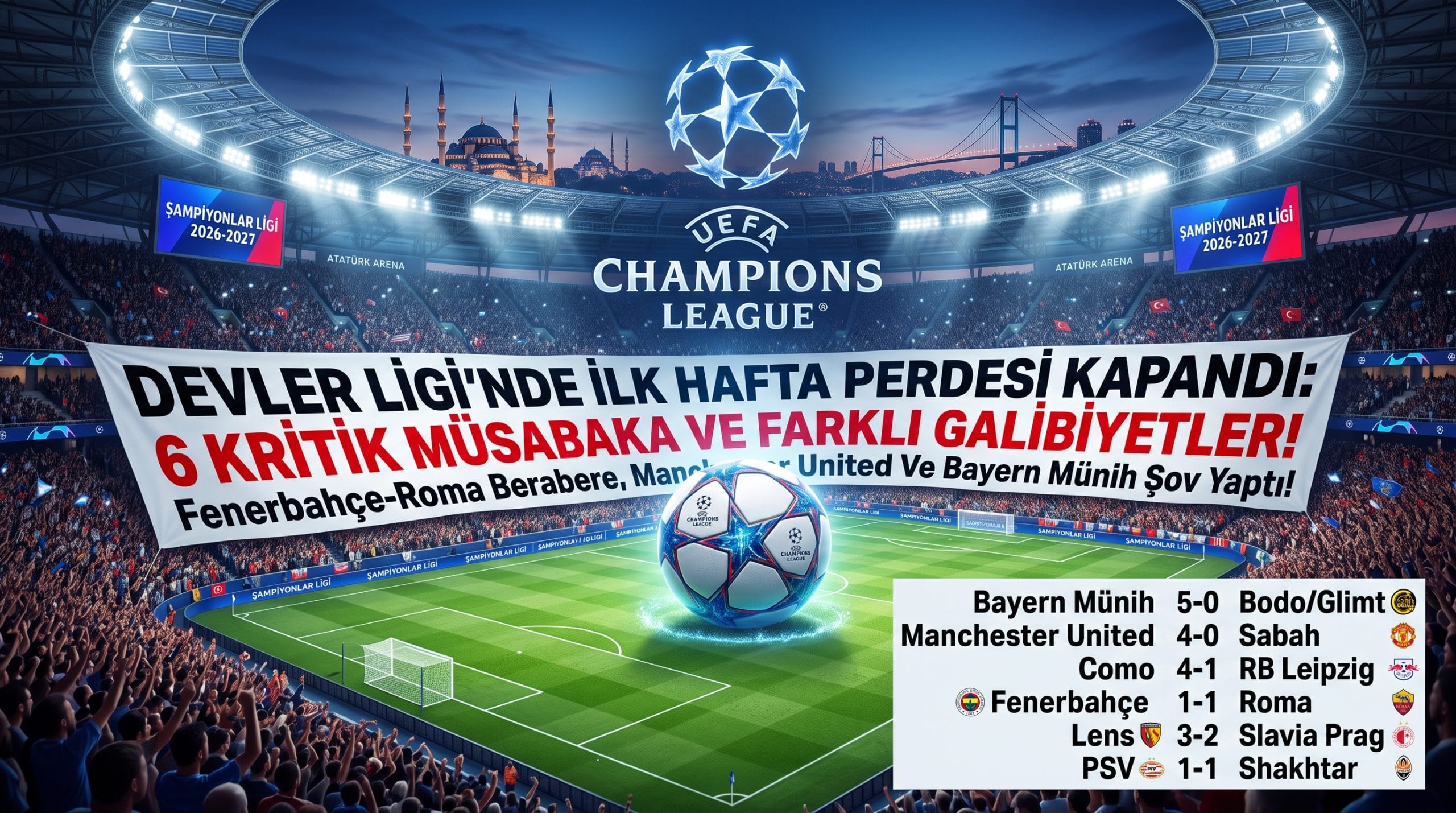 UEFA Şampiyonlar Ligi’nde 2026-2027 sezonunun ilk haftası tamamlanırken, Galatasaray deplasmanda