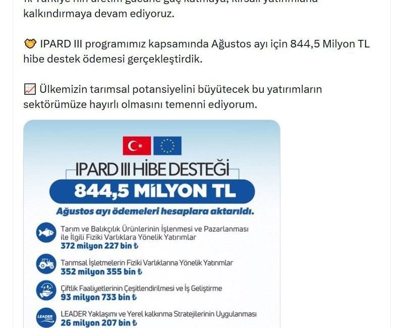 Tarım ve Orman Bakanı İbrahim Yumaklı, IPARD III programı kapsamında