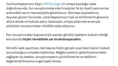 Gürlek, fon soruşturmalarında gönüllü iadelerin kaynağı, zamanı, miktarı ve gerçek